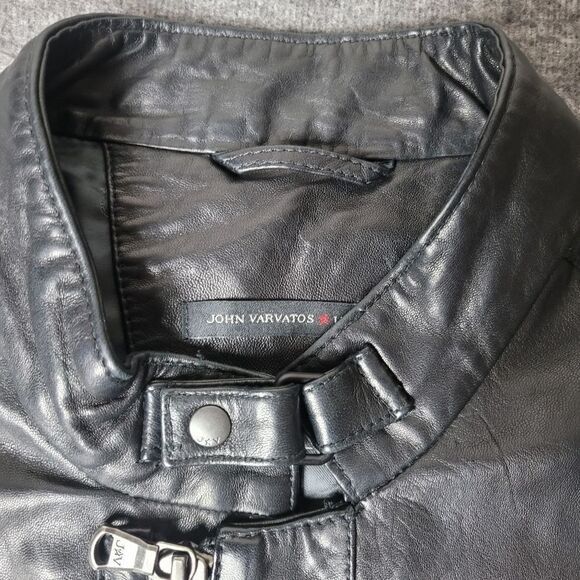 John Varvatos USA Stars Men's Jacket Size L  Black Sheep Skin Washed Leather - Picture 3 of 15